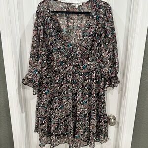Emerald Floral Long Sleeve Tiered Dress 1X